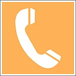 oranger Hintergrund und weißer Telefonhörer