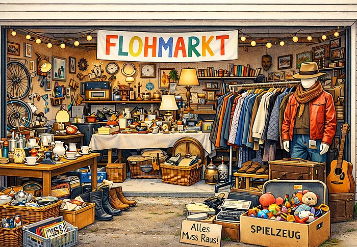 Grafik Flohmarkt in der Garage